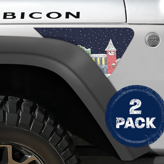 Xmas Village 2pc Vinyl Fender Decal